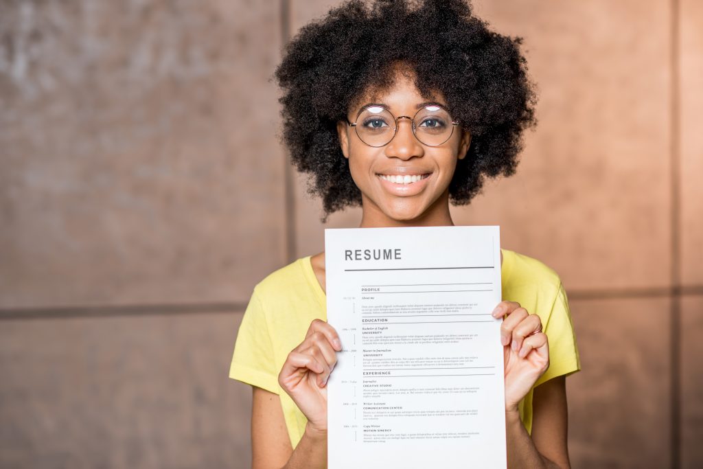 African woman with resume