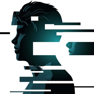 Animated side profile of a face with decorative lines